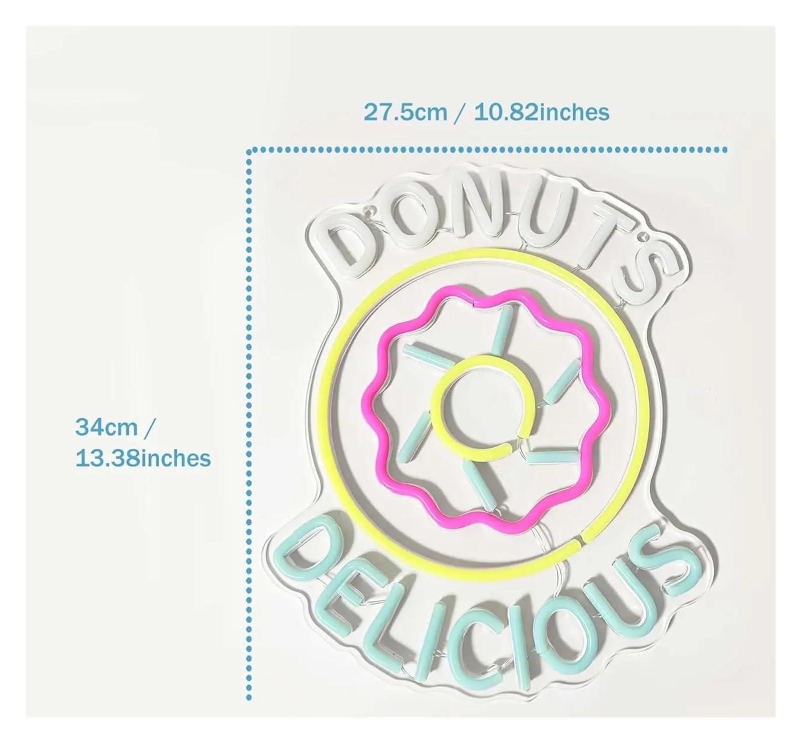 Luces de neón Letrero De Neón Deliciosos Donuts, Luz De Neón, USB, Iluminado, Para Panadería, Tienda De Dulces, Decoración 27.5x34cm