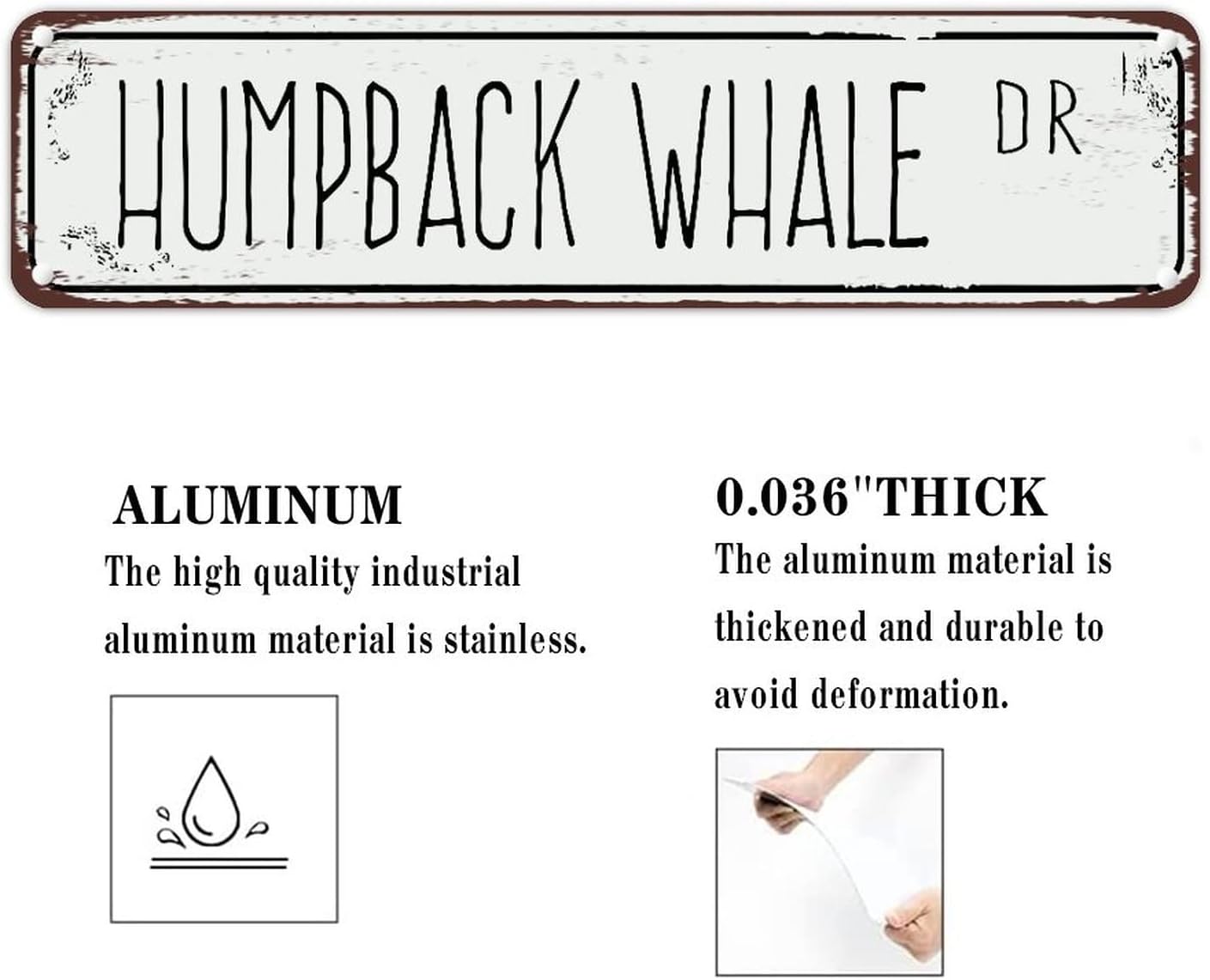 Country Style Metal Tin Sign Animal DR Sign Humpback Whale UV Printed Aluminum Sign Easy Mounting Rust Free Weatherproof Fade Resistant Dr Street Sign for Indoor or Outdoor Home Park Bedroom 24x6in