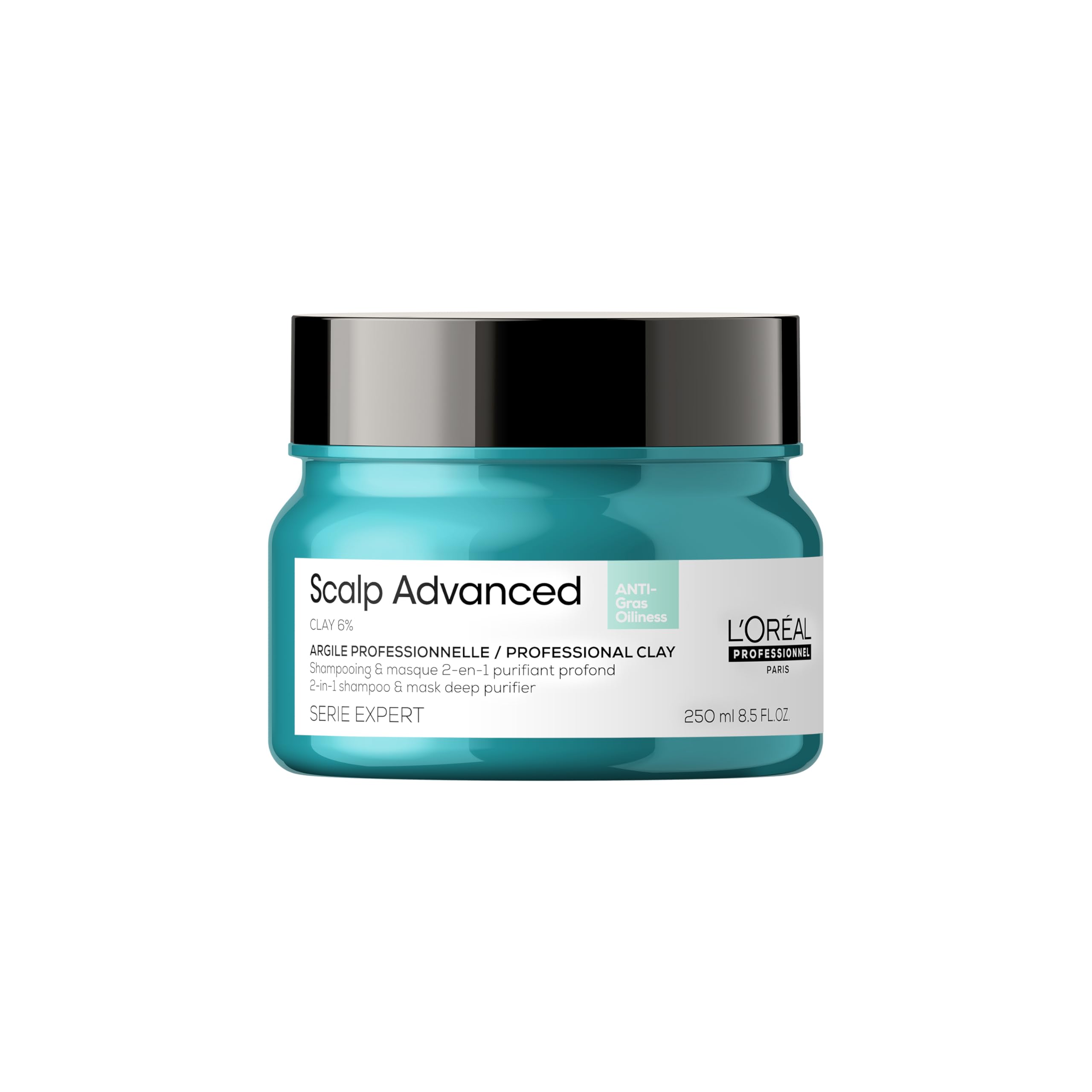 L’Oréal Professionnel, Champú Pelo Graso y Arcilla, con Activos Dermatológicos, Champú Antigrasa, Diseñador para Pelo Graso y Fino, Scalp Advanced, 250 ml