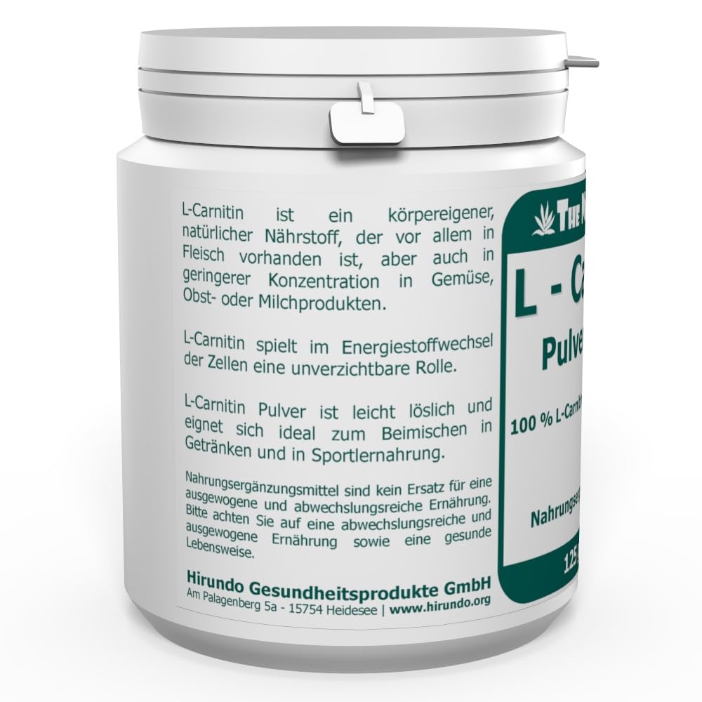 L-Carnitin Tartrat 100% rein Pulver 125 g - ohne Zusätze - The Nutri Store - Made in Germany