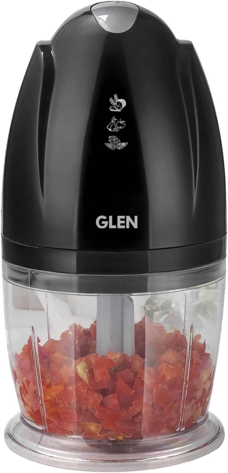 Glen Electric Chopper for Kitchen, 400ml Bowl, 200W Mini Fruit & Vegetable Cutter with Rust-Resistant Stainless Steel Blades, Whisker Disc, Chops Onion & Nuts - Black (SA4041MCBL)