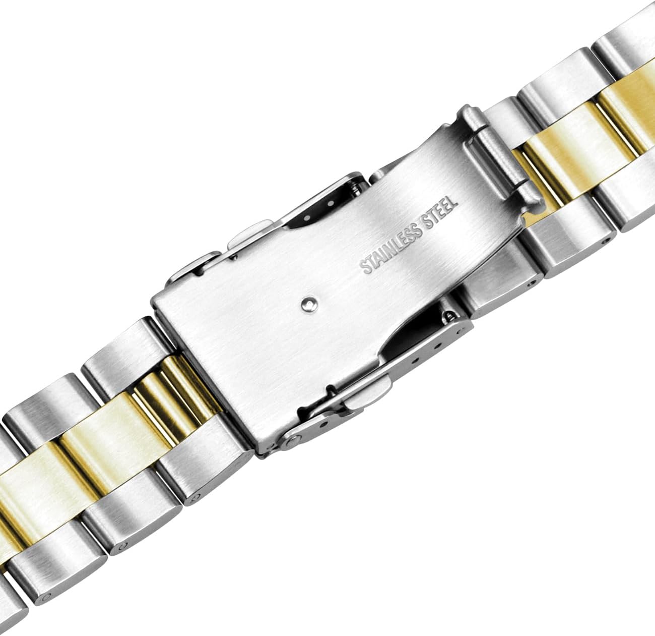 Miltat Stainless Steel Curved Solid End Tapered Watch Band, 20mm Watch Bands Metal Watch Strap Bracelet Deployment Double FlipLock Buckle Silver Black Silver Gold