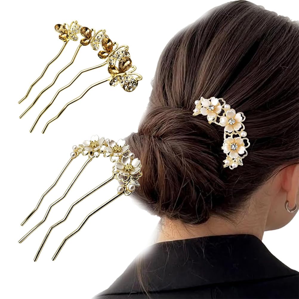 2 Piezas Set Clavijas de Pelo Vintage Flores Strass, Elegantes Pinzas para Chignones, Accesorios de Peinado para Novias y Damas de Honor, Ideales para Bodas y Fiestas