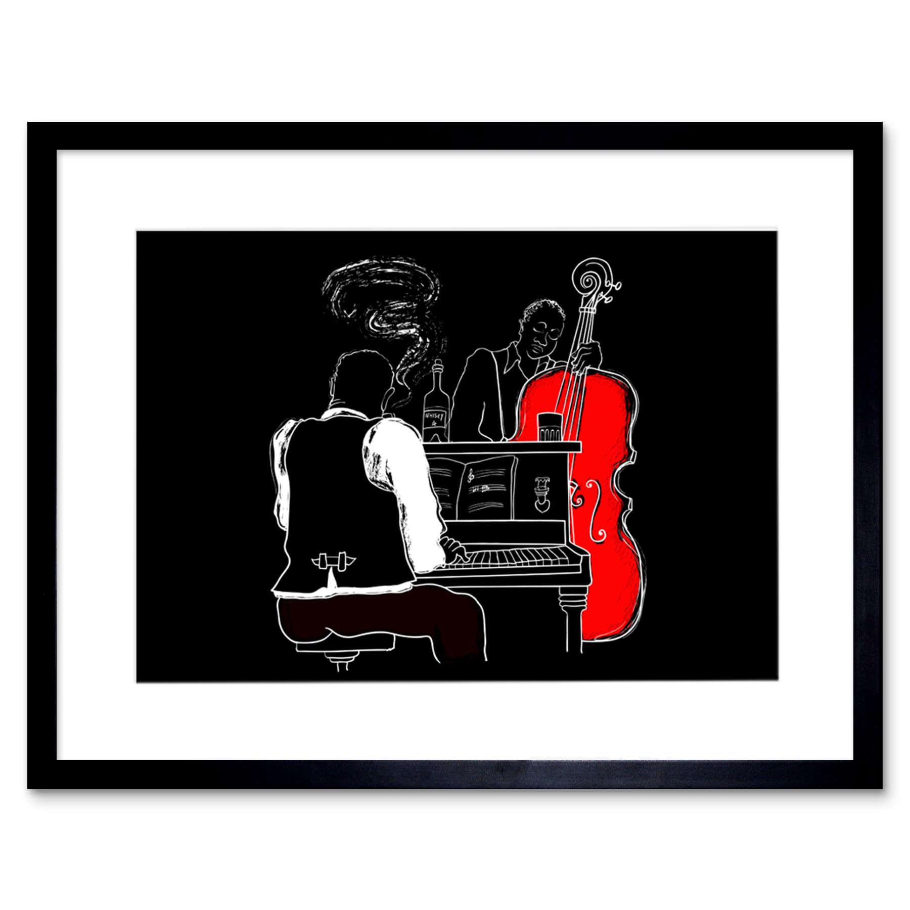 Wee Blue Coo Musicians Jazz Piano Illustration Art Print Framed Poster Wall Decor 12x16 inch