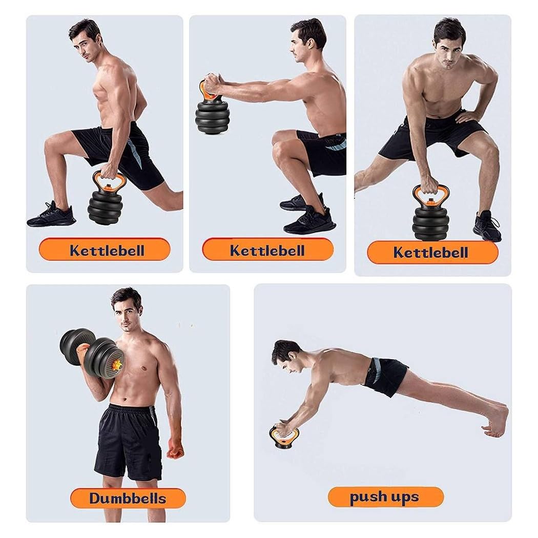 Trade Shop - Set 6in1 Multifunzione Peso 20kg Manubri con Bilanciere E Kettlebell Componibile -