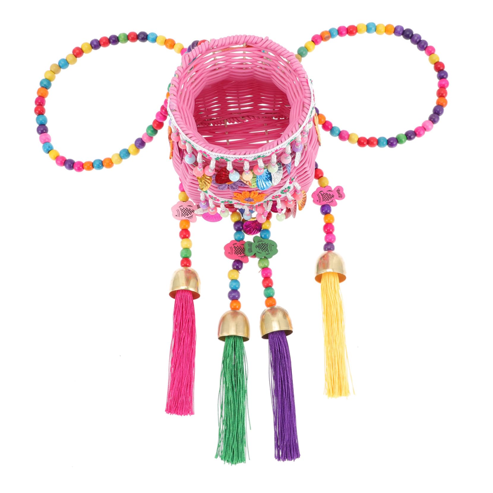 Ciieeo Mini Containers Willow Backpack Basket Straw Crossbody Bag Woven Beach Bag Mini Crossbody Basket for Toys Rattan Purse Fringe Baskets Plastic Ornaments Outdoor