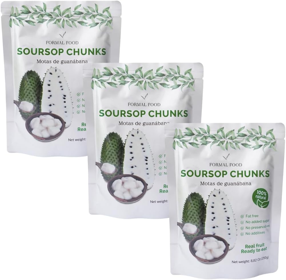 - Natural Fresh Soursop (Guanabana) 100% Real Fruit - No Added Sugar, No Preservatives - 8,82 Oz (Soursop Pack of 3)