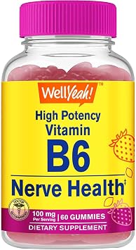 WellYeah High Potency Vitamin B6 Gummies - Promotes Nerve Health, Cognitive Function, Mood Regulation, Immune Support, and Cardiovascular Health - Vegan, Non-GMO, Gluten-Free - 60 Count