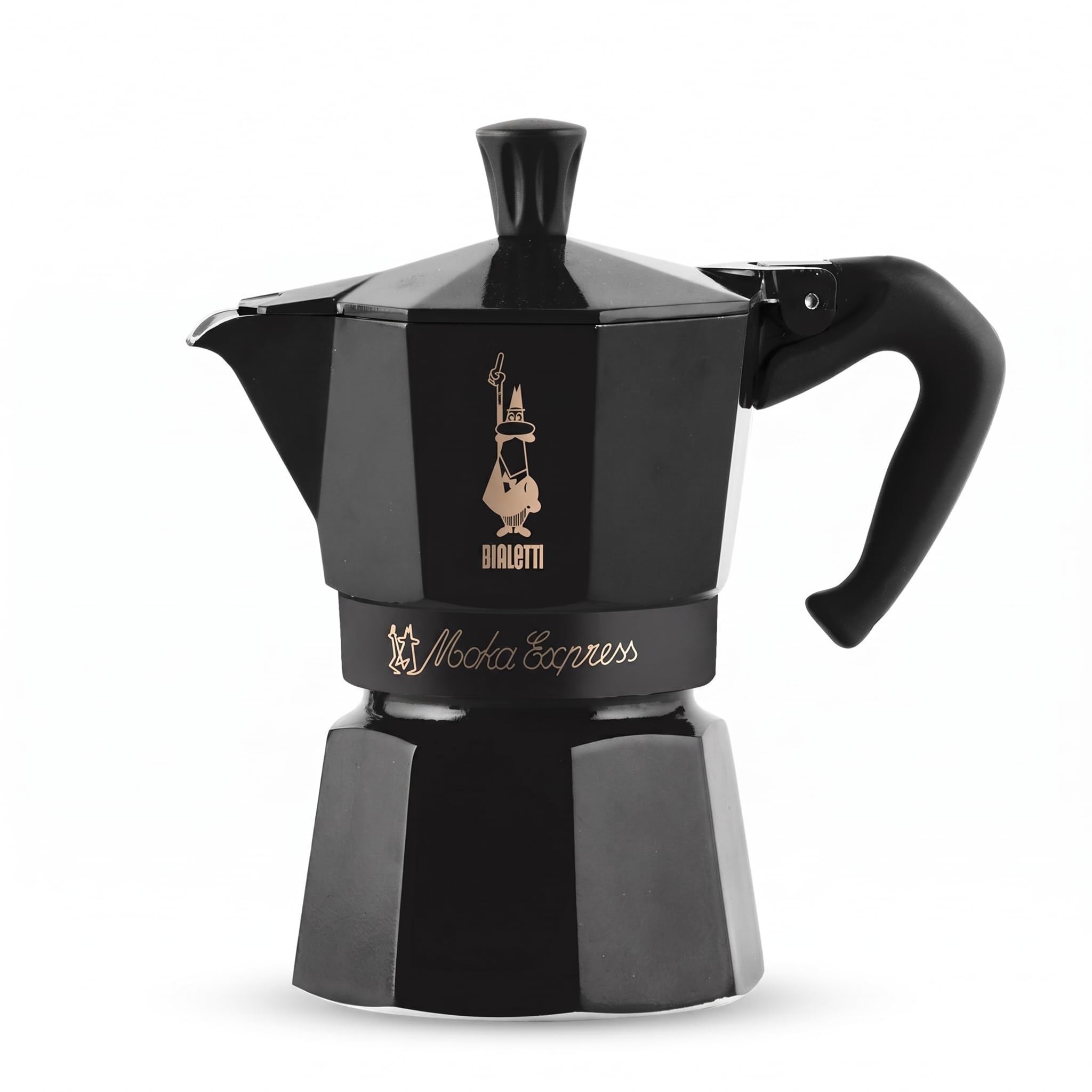 Bialetti Moka Express Iconic Italian Stovetop Espresso Maker (Black/Gold, 3 Cups)