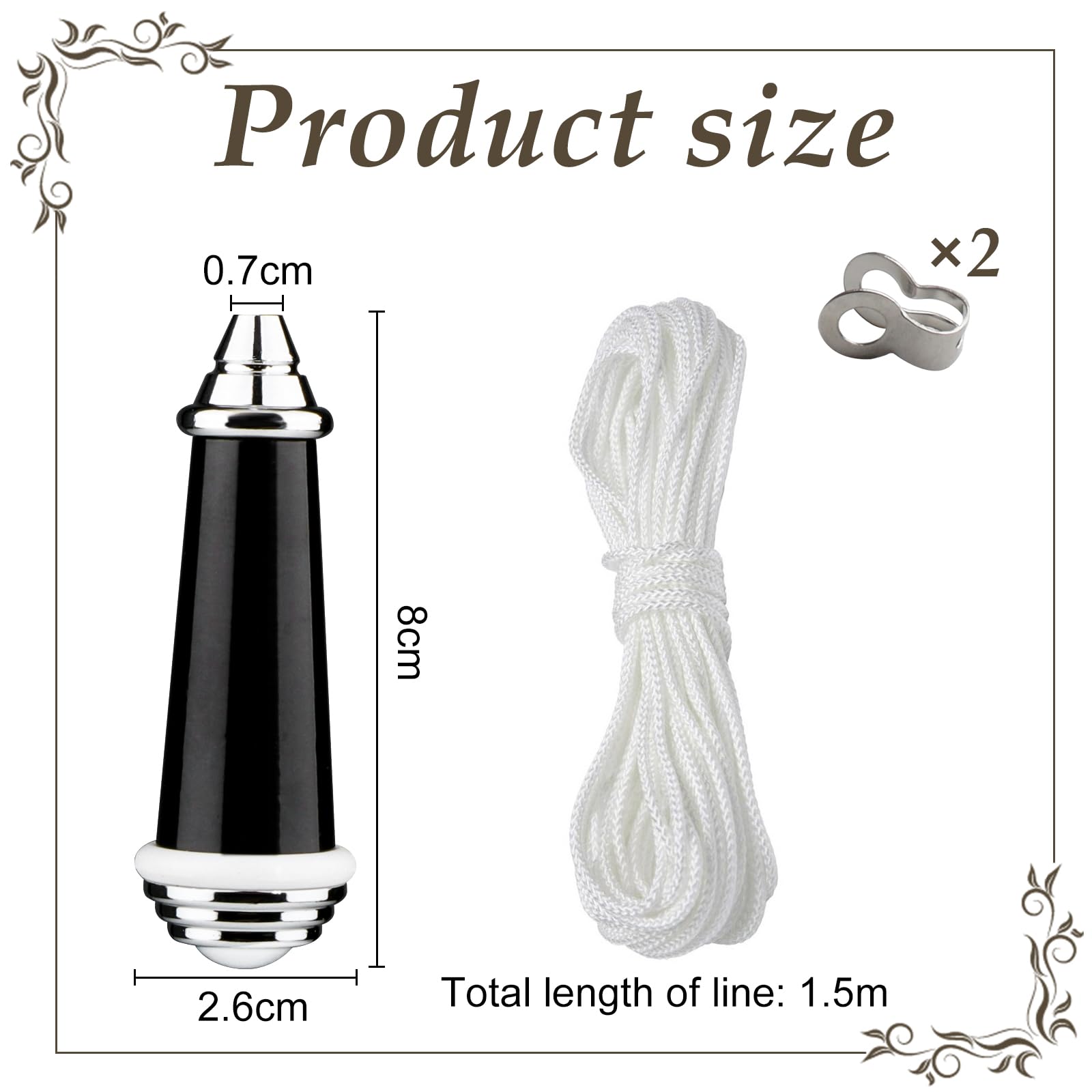 TXErfolg Ceramic Light Pull Cord 8cm Light Pull Handle with 150cm Cord Connector Bathroom Light Pull Switch Pull Cord Handle Chrome for Bathroom Toilet Light Ceiling Light Fan Switch(Black) - Image 2