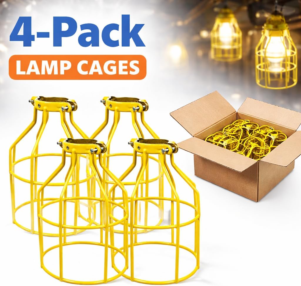 Industrial Vintage Style Metal Lamp Guard Cage for Pendant String Lights and Vintage Lamp Holders Yellow (4)