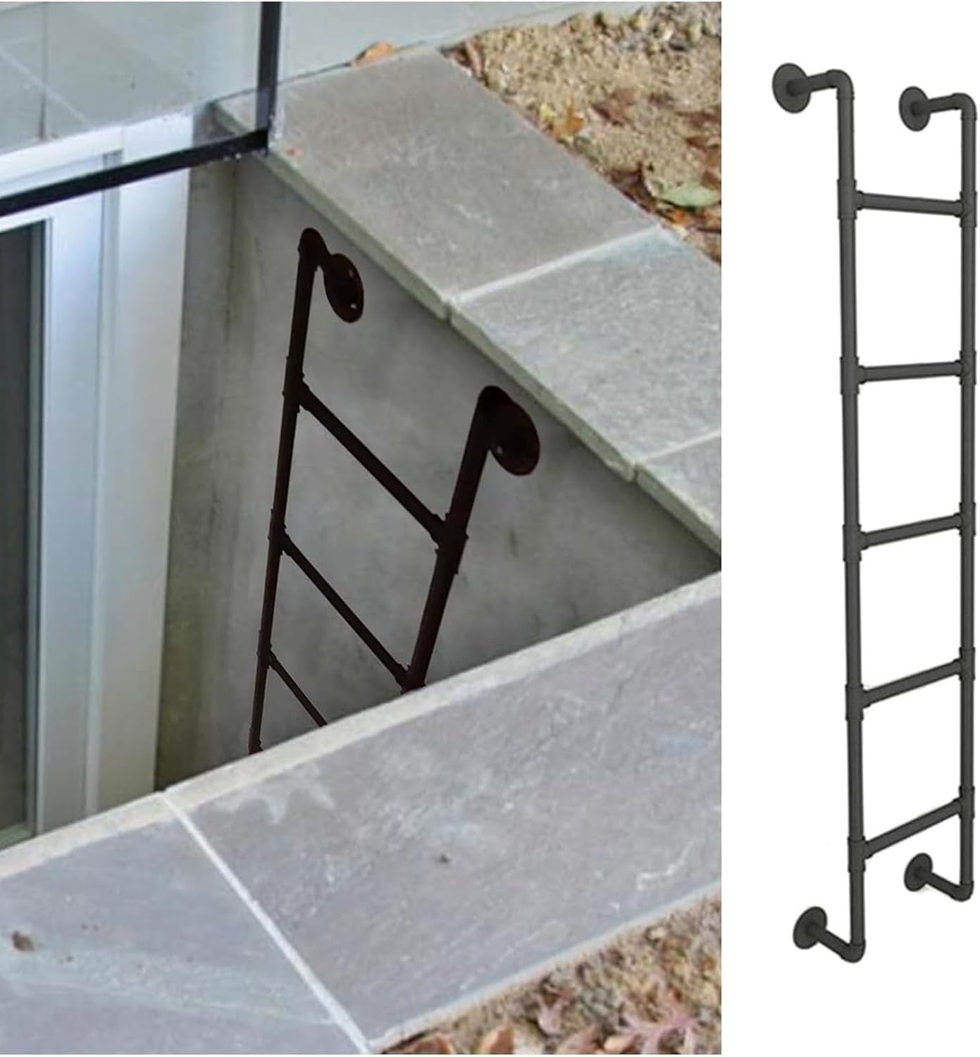 Egress Ladder Basement Egress Ladder, 300LBS Load Capacity Wrought Iron Basement Ladder, Ladder for High Bed/Outside/Deck/RV/Apartments/Egress Window/Window Well (Size : 165cm/65in