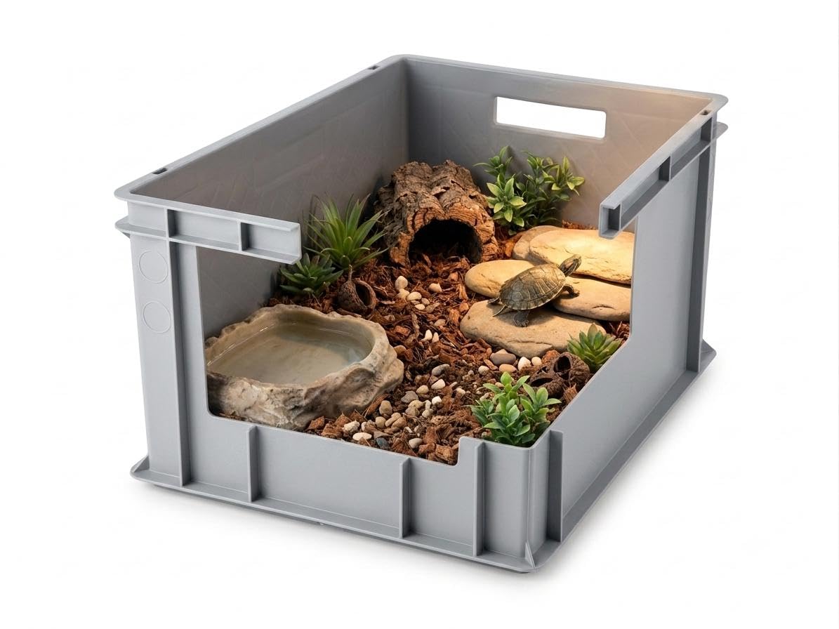 Terrario Rettangolare per Tartarughe, Anfibi, Rettili, 60x40x29 cm