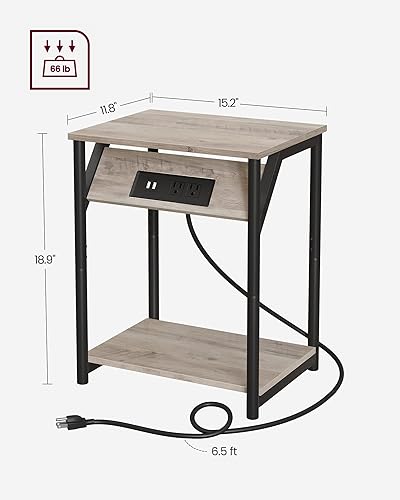 Miniatura 2 de VASAGLE- Mesas auxiliares con estación de carga, juego de 2 mesas auxiliares con puertos USB y tomacorrientes, mesitas de noche para sala de estar,