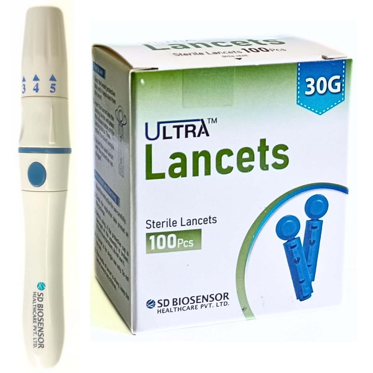 ULTRA SD Biosensor Glucometer Blood Lancets (Pack of 100) 30G with 1 Lancing Device - Blue-image-15
