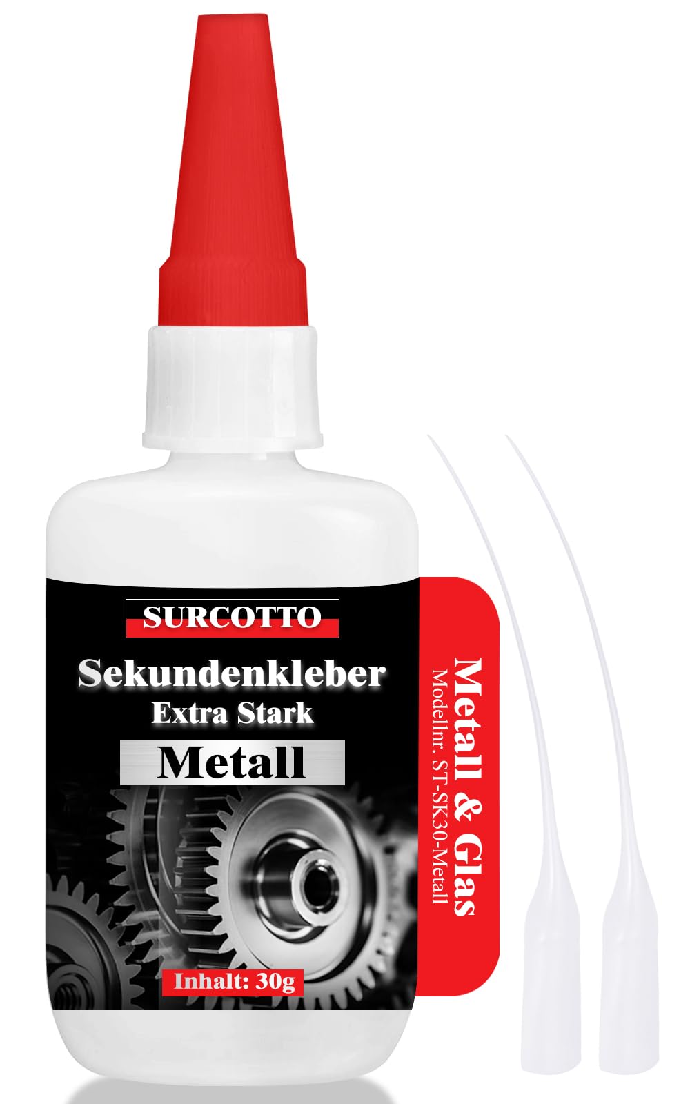 Sekundenkleber Metall extra stark 30g, Surcotto Metallkleber extra stark wasserfest, hitzebeständig, flüssig, transparent, Metall Kleber zum Verkleben von Metallen aller Art