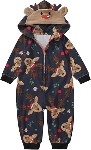 Miniatura 3 de Family Christmas Pajamas Matching Sets 2023 Cute Onesie Pajama with Deer Hood Soft Plus Size Holiday Nightgowns