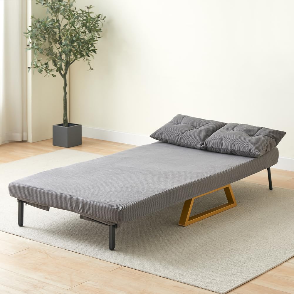 Shally Dogan Divano Letto 2 Posti Reclinabile 3 in 1, Poltrona Convertibile con Cuscini Chaise Lounge Seduta Imbottita Morbida, Copertura in Velluto Premium, Poltroncina Relax Salvaspazio (Grigio)