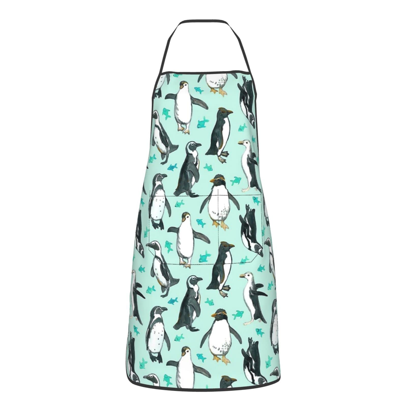 Cute Penguins Print Waterproof Kitchen Adults Aprons With Pockets, For Cooking/Work/Cleaning, For Man And Woman