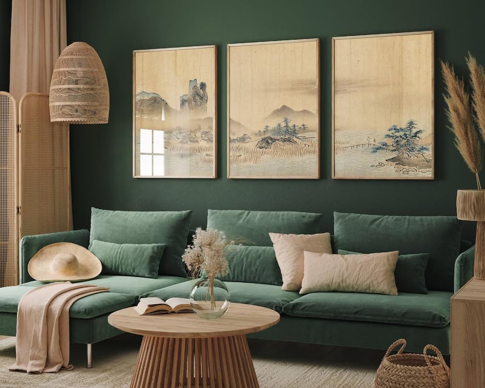 Set of Three Japanese Landscape Prints Ukiyo e Vintage Triptych 3 Paintings Photo Poster Wall Ar - 3x A4 Poster - Triptych rolled in tubes BensArt Triptych set 3 Three Stretched Mounted Multi Panel W