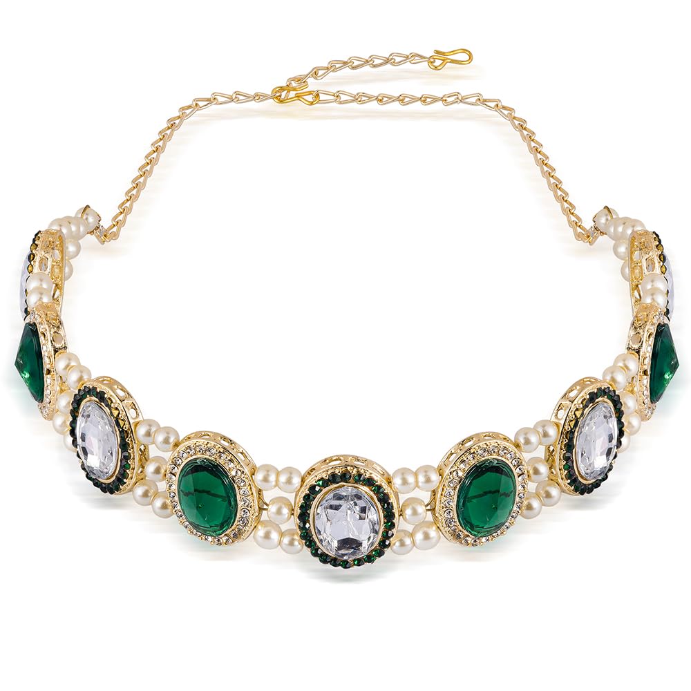 Hair Drama Co. Indian Traditional Ethnic Themed Desi Drama Women's Handmade Gift Box With Pearl Bejeweled Head Chain And Flower Shaped Hair Pins Set of 4 & Pink Oversized Scrunchie