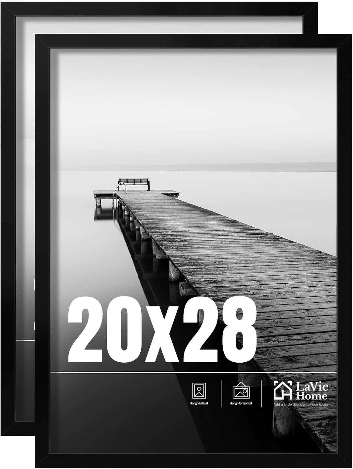 LaVie Home 20x28 Picture Frame 2 pack, Display Pictures 20 x 28 Poster Frame, 20x28 Black Photo Frame with HD Plexiglass, Display Frame for Vertical or Horizontal, Classic Collection