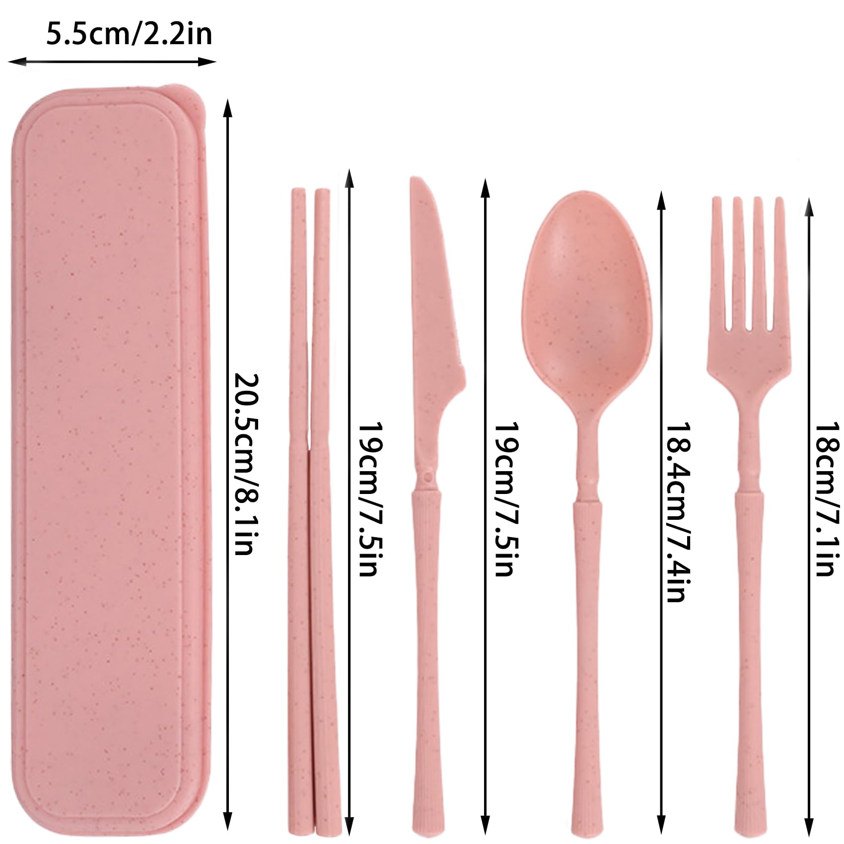 Reusable Travel Utensils Set with Case, Wheat Straw Portable Plastic Fork Spoon Knife Chopsticks Camping Cutlery, Eco-Friendly BPA Free Tableware Picnic Flatware for Kids Adults or Daily Use (Pink)