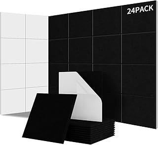 Lot de 24 panneaux acoustiques carr&eacute;s autocollants I Isolation phonique efficace Couverture 2.16㎡ haute densit&eacute; (230kg/m&sup3;) NRC 0.95 &ndash;Pour murs et portes,salle de jeux, Noir