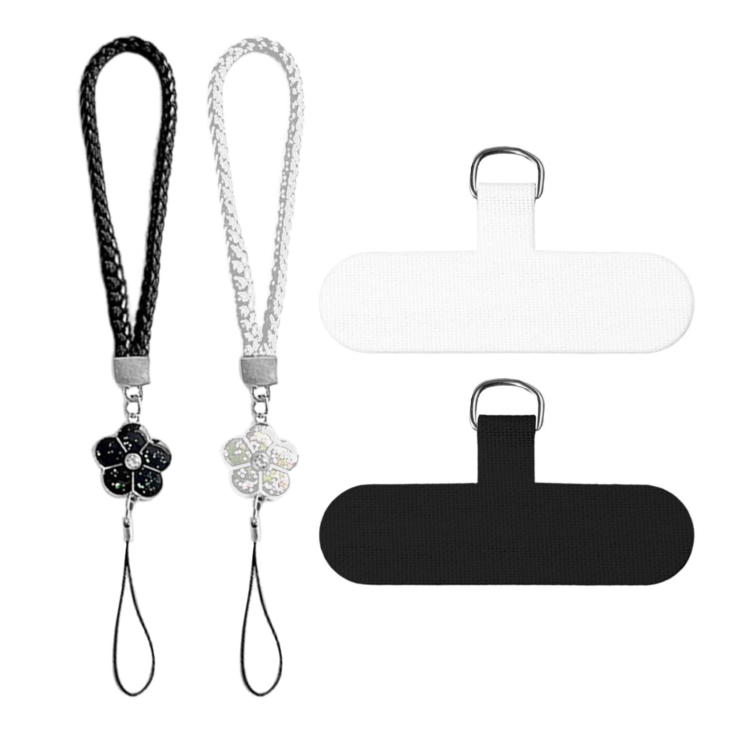 Ejufns White 2 Mobile Phone Flower Lanyard And 2 Gaskets, Anti-Lost Lanyard, Wrist Rope Pendant, Mobile Phone Decorative Rope, Suitable For Commuting And Traveling.