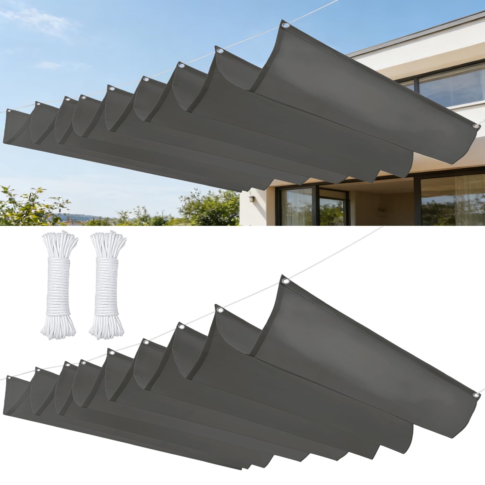 Voile d'ombrage protection UV solaire 2x2.4m imperméable gris foncé avec corde