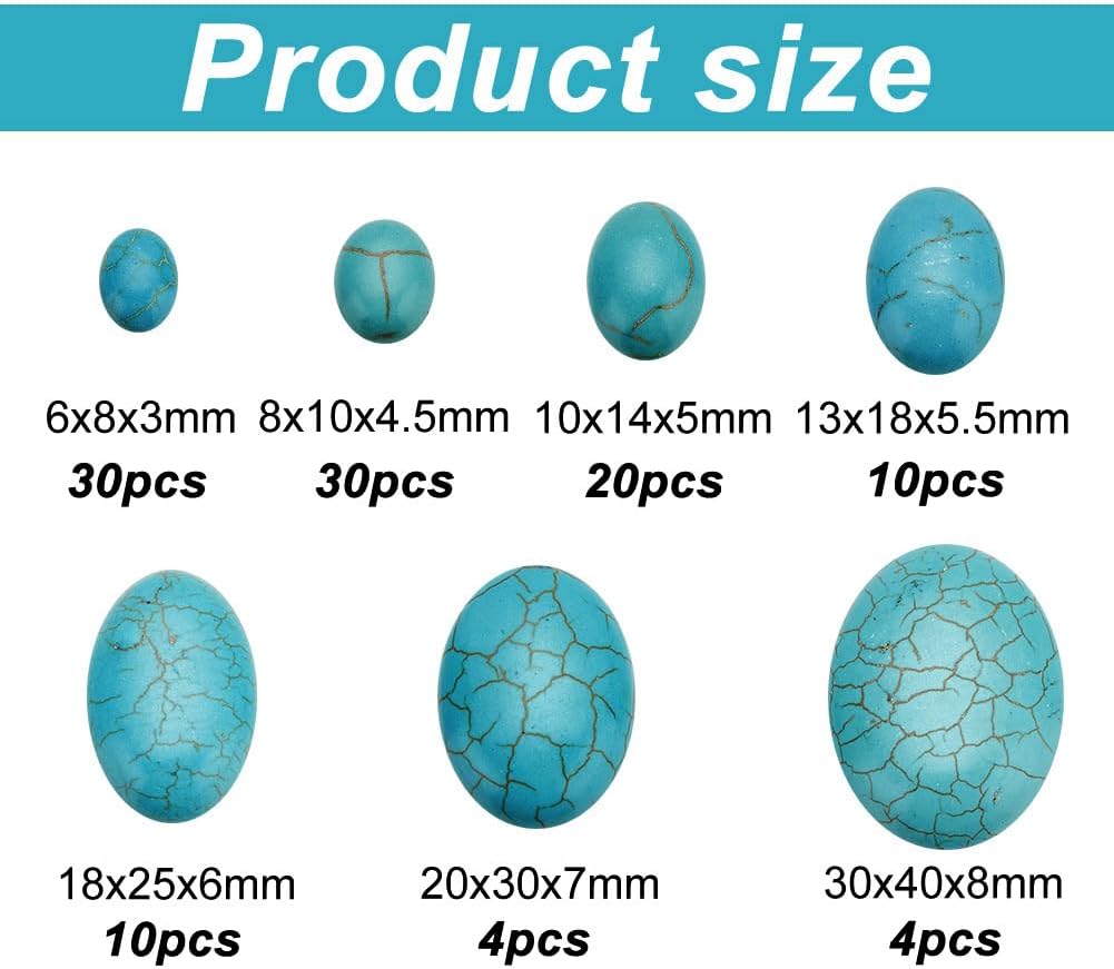 arricraft About 108 Pcs Synthetic Turquoise Cabochons, 7 Sizes Dyed Flat Back Oval Texture Gemstone Tiles Stone Cabochon Tile for Bracelet Necklace Earrings Cameo Jewelry Making - Image 2
