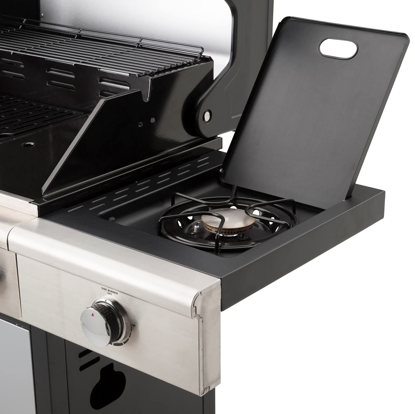 LANDMANN Triton cooK PTS 4.1 grill gazowy premium z pokrywką z podwójnymi ściankami i strefą cooK dla idealnego dodatku, ruszt do grillowania z emaliowanego żeliwa zapewnia doskonałe oznakowanie grilla [stal nierdzewna]