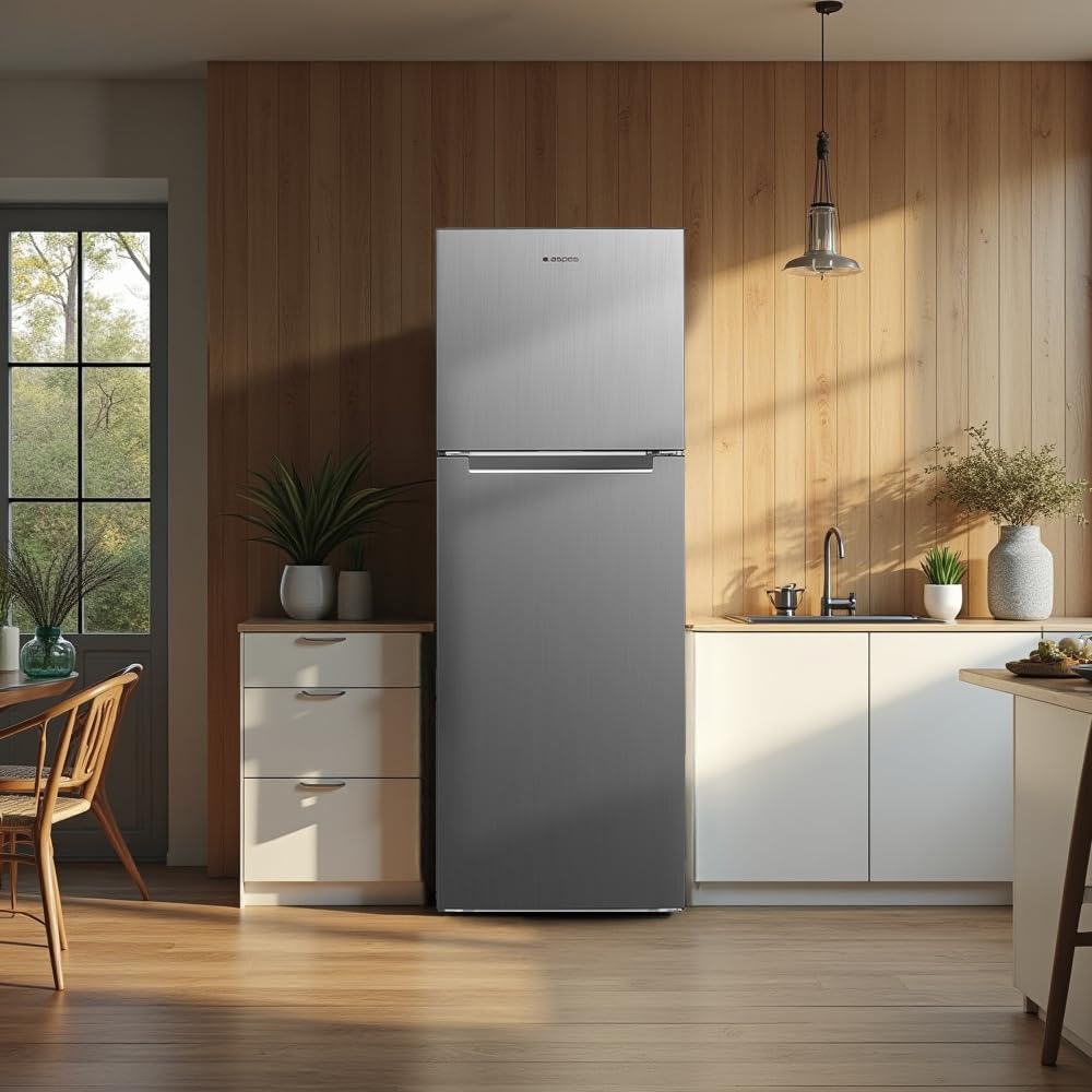 Aspes Frigorífico Inox, 2 Puertas. AF17601ENFX, Capacidad 334 Litros, No Frost, Motor Inverter, 39 dB, Puerta Reversible, Apertura Tipo Uñero, Clasificación Energética E