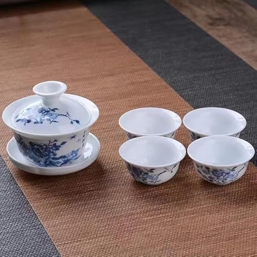YIPOCH Service à thé Peint à la Main, Gai Wan Porcelaine Blanche Gaiwan thé Pot en Porcelaine pour Voyage Belle et Facile Bouilloire