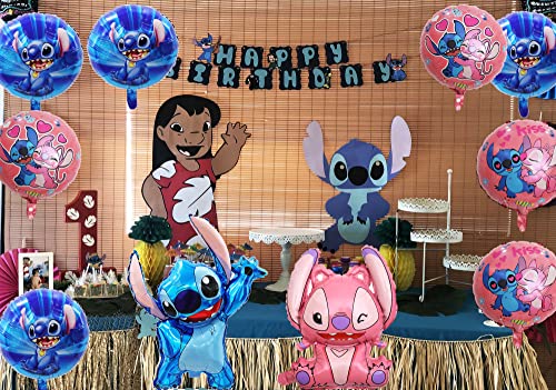 10 Pcs Stitch Party Balloons, Stitch Birthday Party Decorations Party Supplies Kit, Stitch Foil Balloons For Baby Shower And Kids Boys Girls Birthday, Blue & Pink Stitch Party Supplies #TOP4
