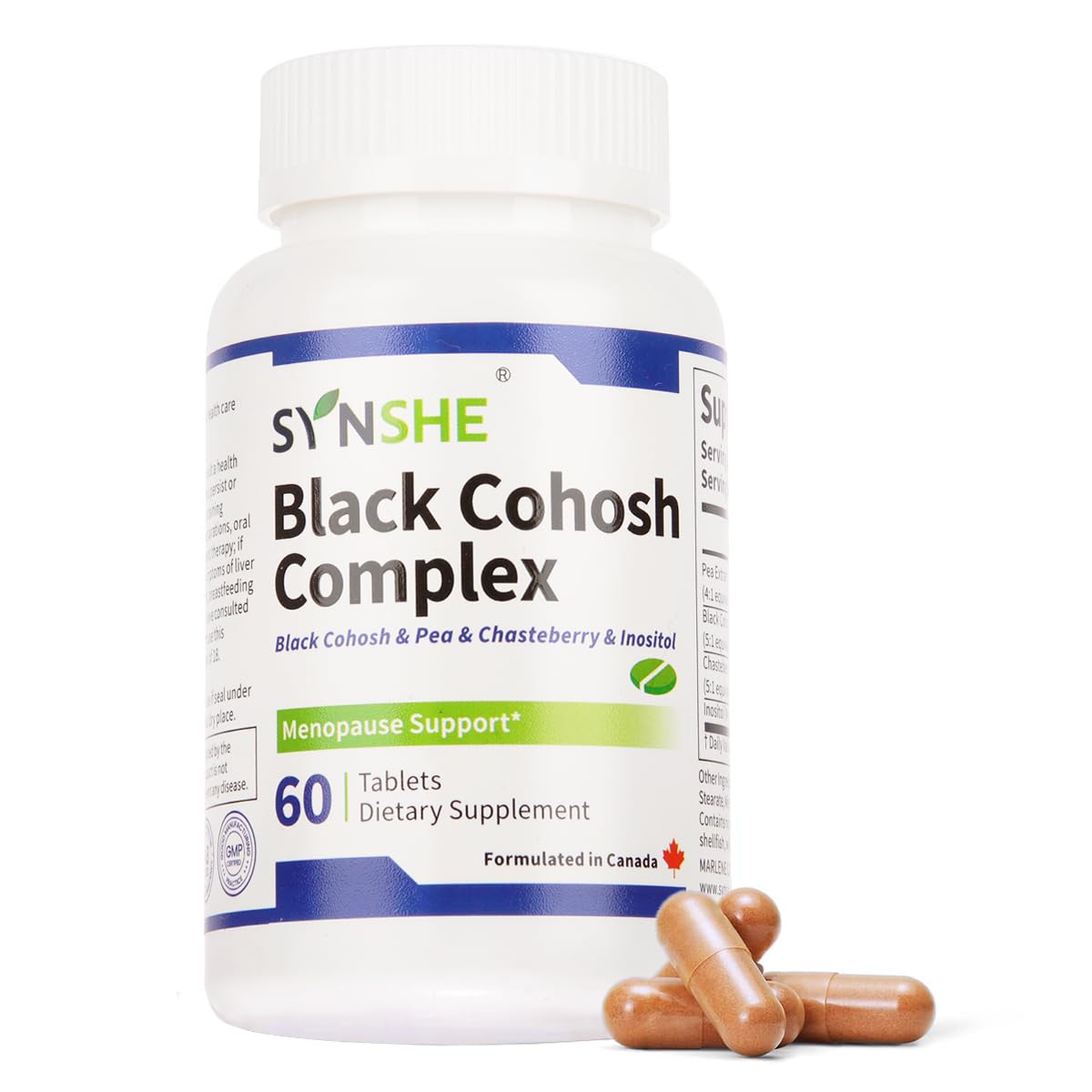 Black Cohosh Supplement for Women Menopause Support Complex with Black Cohosh Extract, Pea Extract, Privet & Inositol Natural Hormonal Balance & Wellness 60 Capsules (60 Capsules)