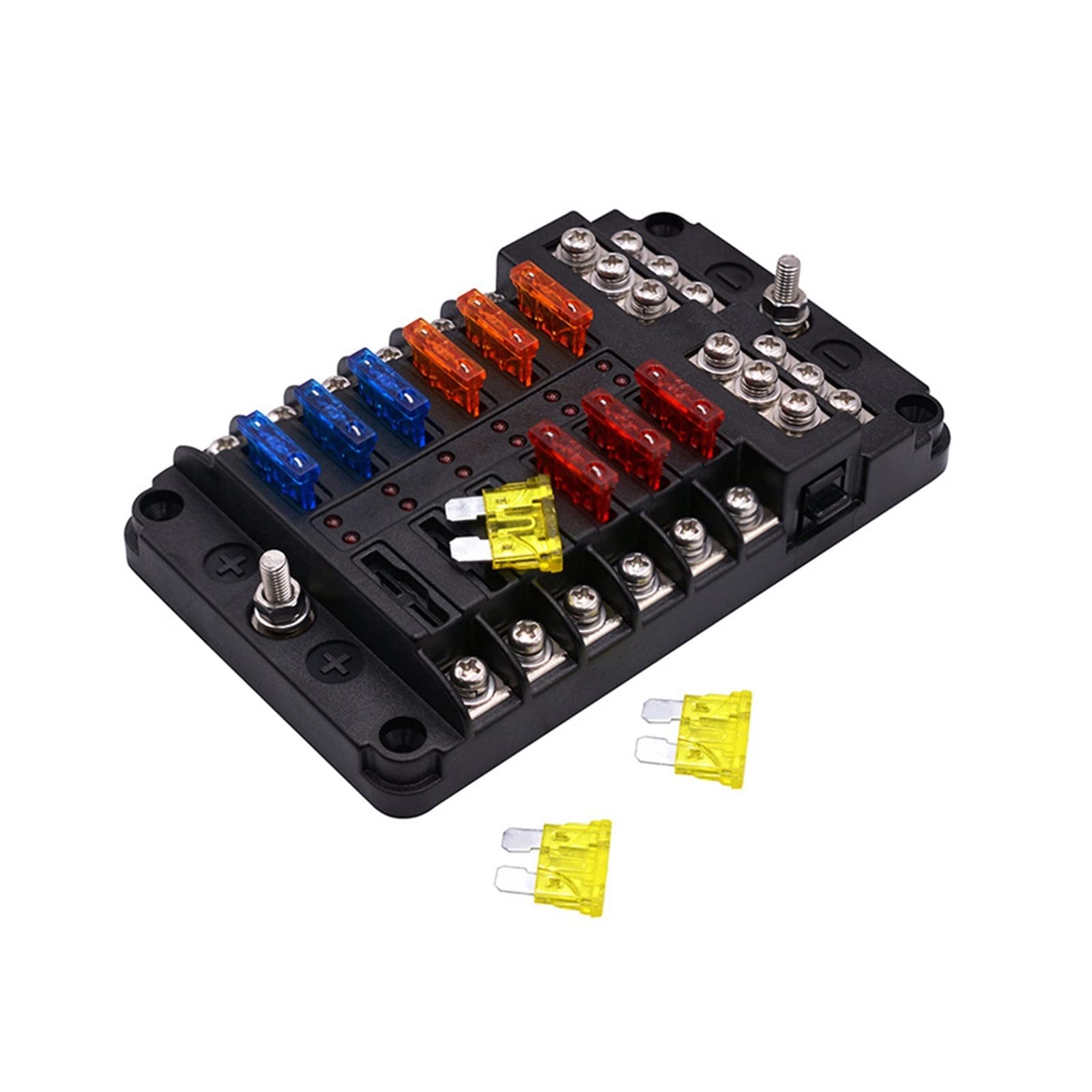 Skrzynka bezpieczników z plastikową osłoną 12V i 32V, uchwyt kołowy M5 wskaźnik LED, 6 drożny, ostrze 12 do samochodu, łodzi, trójkołowy morski (12 Way with LED)