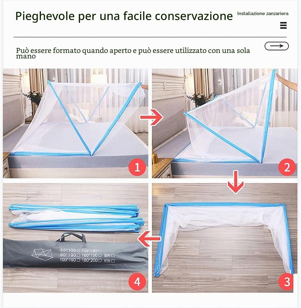 Generico Zanzariera Pieghevole per Letto Matrimoniale – Tenda Anti-Zanzare Pop-Up, Baldacchino Portatile, Facile da Installare, Rete Ultra Fine, Ideale per Camera da Letto, Campeggio, Viaggio