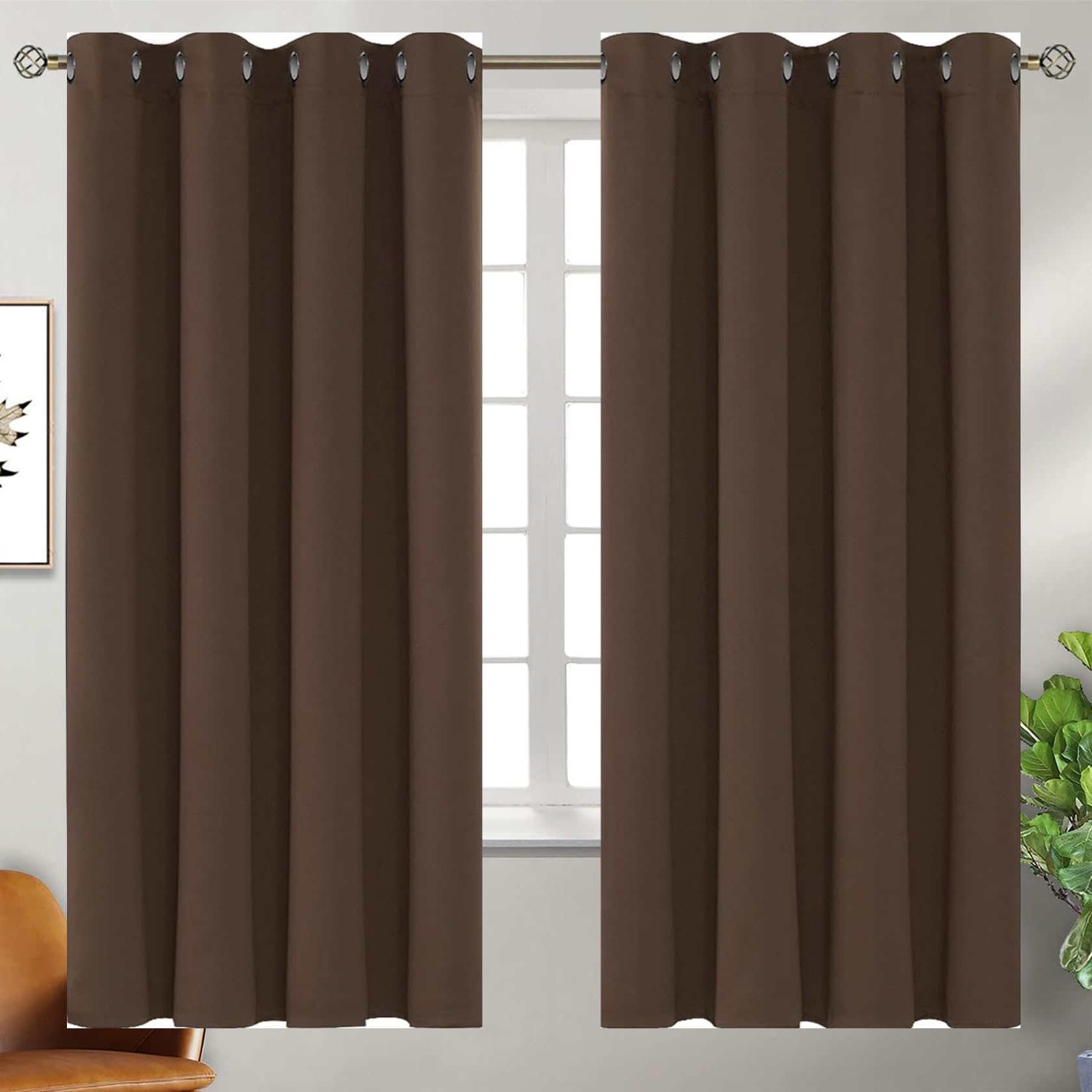 Lot de 2 Rideaux à Oeillets 85 x 80 cm 100% Lumiere Bloquer Anti Chaleur, Anti-UV 2 Panneaux Rideau Occultant Installation Facile pour Maison Chambre, Taupe