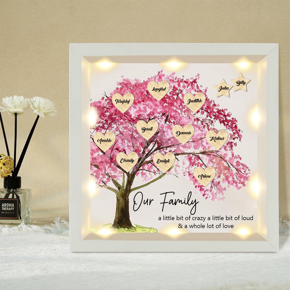 Personalised Family Tree Lamp. Unique Mothers Day Gift. Light Up Art