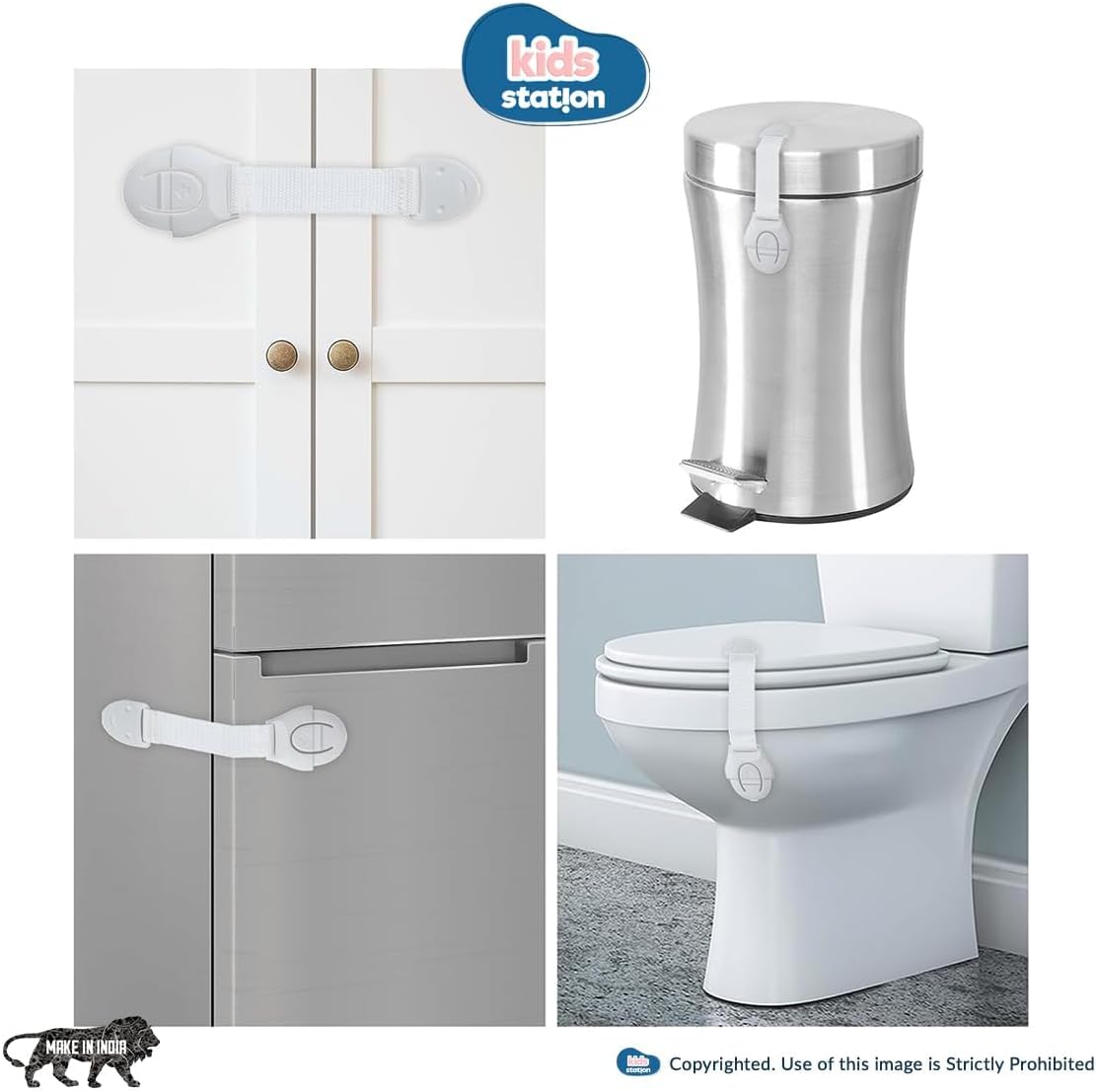 Kids - Cabinet Locks, Baby Safety Drawer Straps, Brown Adhesive Childproofing Locks for Cabinets, Drawers, Fridge