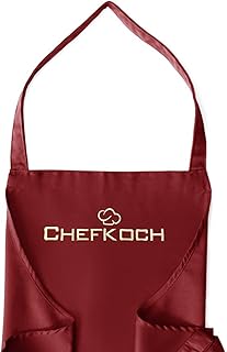 Latzschürze Chefkoch, hochwertig Bestickt, Bordeaux (Cherry), Kochschürze, Küchenschürze, Schürze und Stickerei deutsche Produktion
