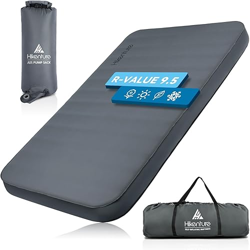 Hikenture Almohadilla de dormir extra gruesa doble autoinflable, colchón de campamento 9.5 R para 2 personas, almohadilla inflable de espuma para