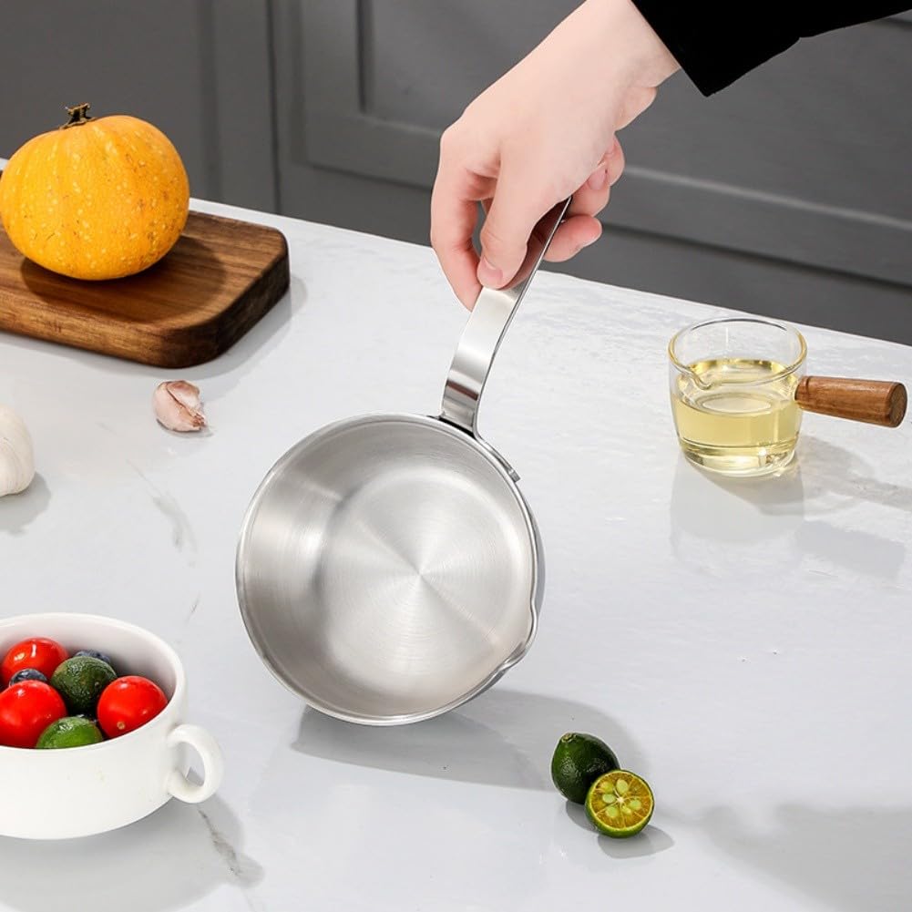 Mini sartén para huevos con construcción de acero inoxidable 304 para una rápida distribución del calor, sartén pequeña para tortilla con boquilla para verter salsa, compatible con estufas de gas e