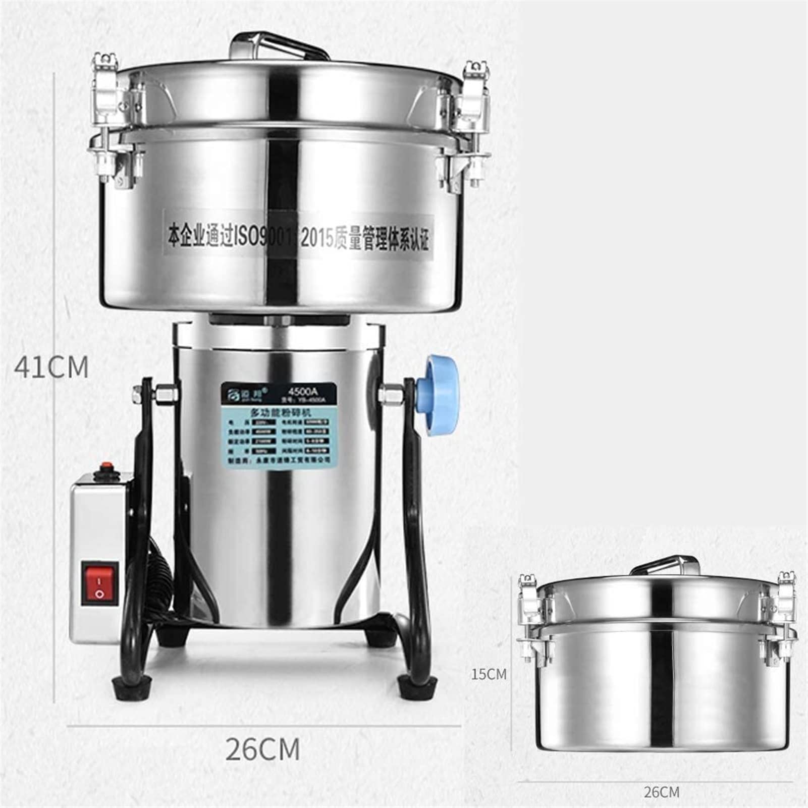 4500G Mulino Elettrico per Cereali Macina per Erbe e spezie Macina per Farina in Acciaio Inossidabile ad Alta velocità Tipo oscillante per la Lavorazione di Famiglia e medicinali e macina per Lab
