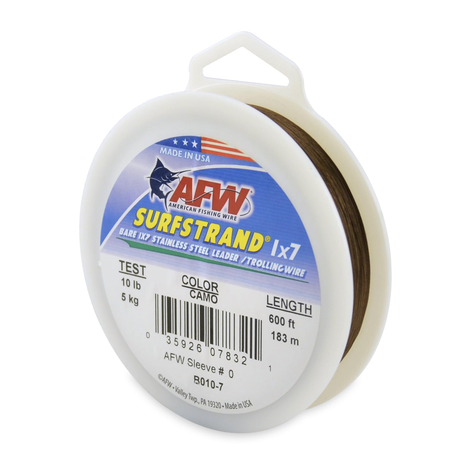 American Fishing Wire Surfstrand Bare Stainless Steel Saltwater Leader Line 200lb Tested, 330lb Tested Camo in 10ft, 100yd, 600ft and 1ft Length, 1 x 2.75 Inch