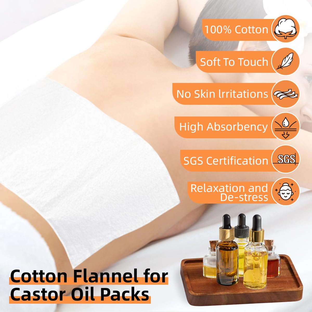 Castor Oil Pack for Organic Cotton Flannel Castor Oil Pack Wrap,Reusable,Soothing Hot Compress for The Liver,Abdomen,Joints and Other Areas,Soft and Highly Absorbent Castor Oil Patches Pad — Amazon image 3