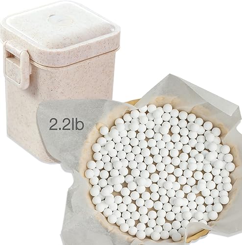 Pesas de cerámica para tartas de 2.2 libras, corteza de pastel reutilizables de 0.394 pulgadas (0.394 in), cerámica natural con recipiente de paja