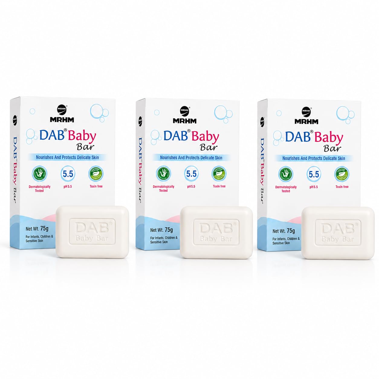 DAB Baby Bar 75g | pH 5.5 Gentle Bath Soap | Mild Cleansing Bar for Soft, Smooth & Healthy Looking Skin (Pack of 3)-image-1