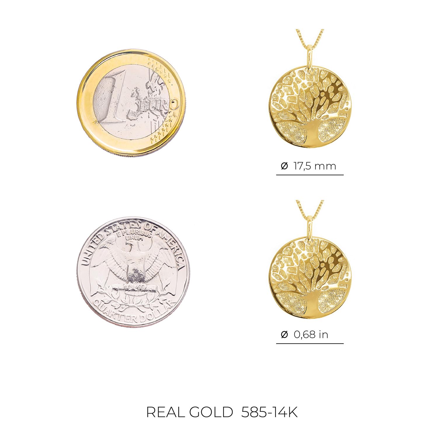 forme di Lucchetta -Baum des Lebens Anhänger Halskette 14 Karat GelbGold, Goldkette 585 Damen Echtgold Schmuck, Kette 45cm einstellbar 42cm
